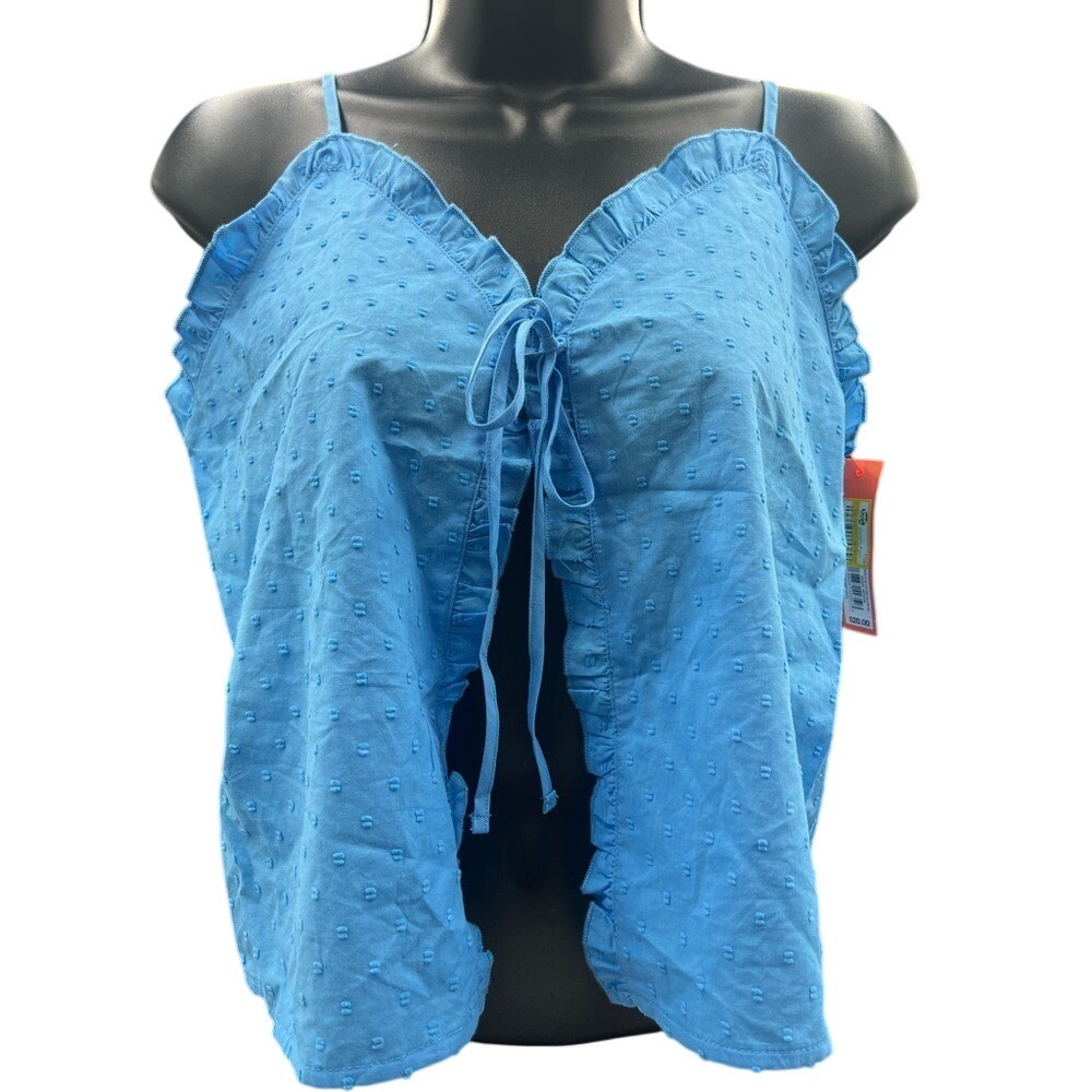 Colsie Blue Swiss Dot Tie Front Ruffle Camisole‎ Top Small New